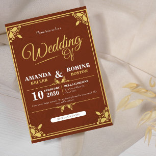 Elegant Gold & Brown Wedding Invitation