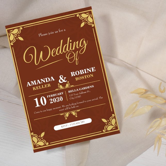 Elegant Gold & Brown Wedding Invitation (Creator Uploaded)