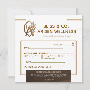 Elegant Gold & Brown Wellness Spa Gift Certificate