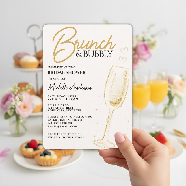 Elegant Gold Brunch & Bubbly Bridal Shower  Invitation (Creator Uploaded)