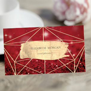 Elegant Gold Brush Stroke Geometric Red Bokeh Business Card