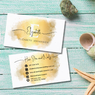 Elegant Gold Brush Stroke Monogram Script Name Business Card