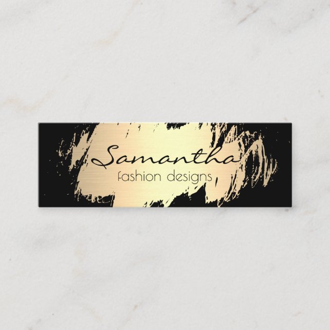 Elegant Gold Brushed / Black Mini Business Card (Front)