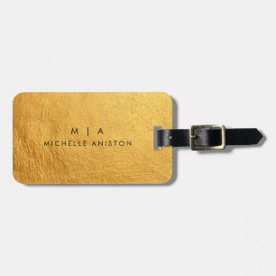 Elegant Gold Brushed MetaModern Monogram Custom Luggage Tag