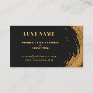 Elegant Gold Brushstroke Circle Black  Business Card