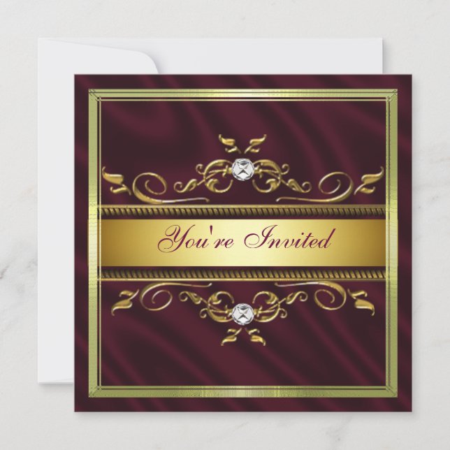 Elegant Gold Burgandy Silk/Satin Party Invitation  (Front)