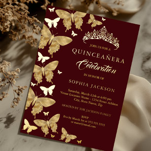 Elegant Gold Burgundy Butterfly Quinceanera