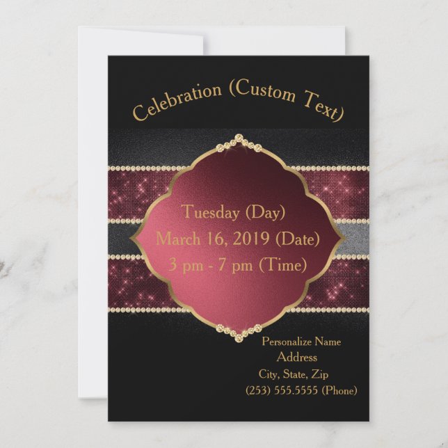 Elegant Gold & Burgundy Celebration Customised Invitation (Front)