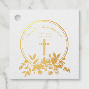 Elegant Gold Burgundy Floral Baby Christening Real Favour Tags