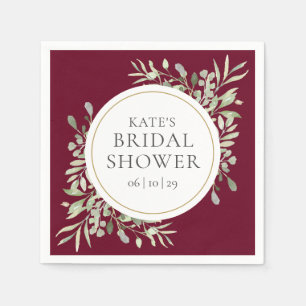 Elegant Gold Burgundy Greenery Bridal Shower Napkin