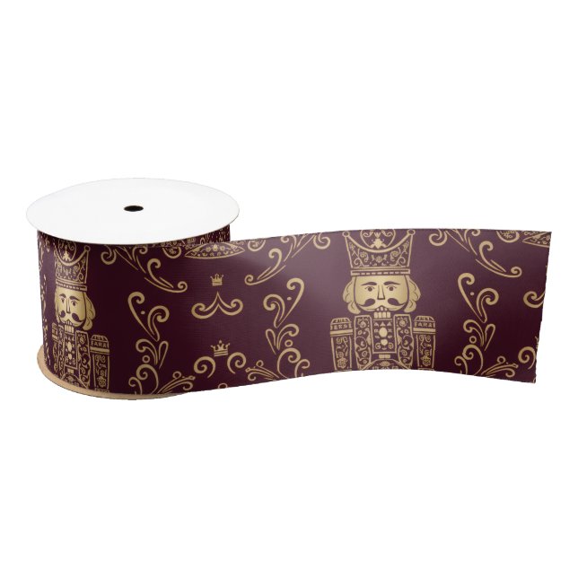 Elegant Gold & Burgundy Nutcracker Christmas  Satin Ribbon (Spool)