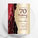 Elegant Gold Burgundy Red Agate 70th Birthday Invitation<br><div class="desc">Burgundy dark red and gold agate 70th birthday party invitation. Elegant modern design featuring agate marble geode background,  faux glitter gold and typography script font. Trendy invite card perfect for a stylish women's bday celebration. Printed Zazzle invitations or instant download digital printable template.</div>