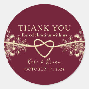 Elegant Gold Burgundy Wedding Favour Sticker 