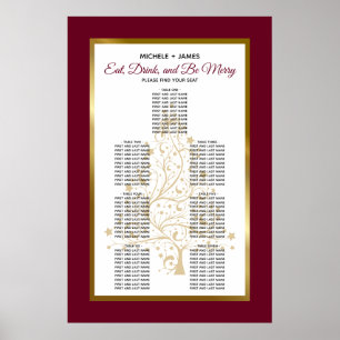 Elegant Gold Burgundy Winter Wedding Seating Chart
