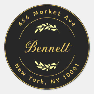 Elegant Gold Business Name Round Sticker