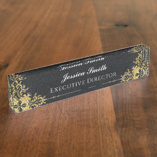 Elegant Gold Business Professional Monogram Nameplate