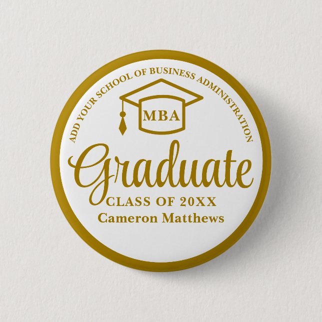 Elegant Gold Business School Graduation MBA 6 Cm Round Badge (Front)