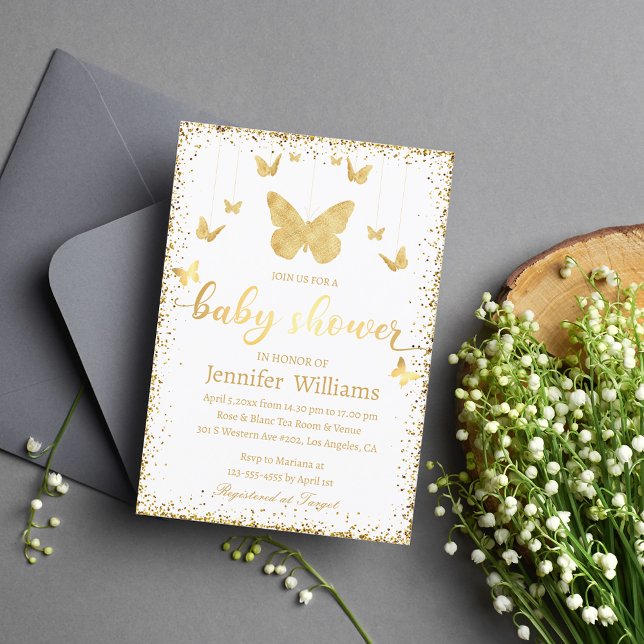 elegant gold butterflies luxury baby shower invitation (Creator Uploaded)