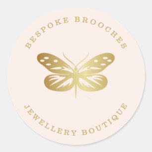 Elegant gold butterfly on beige classic round sticker