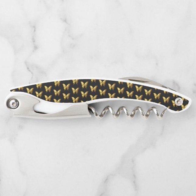 Elegant Gold Butterfly Pattern Corkscrew (Front)