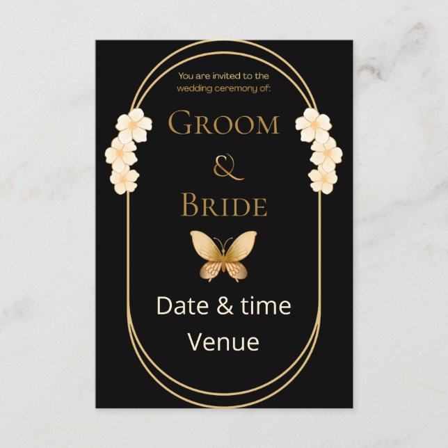 Elegant Gold Butterfly Wedding Invitation (Front)
