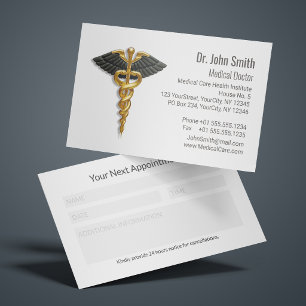 Elegant Gold Caduceus Classy Black Wings Medical Appointment Card