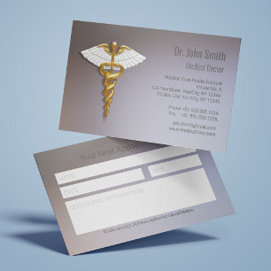 Elegant Gold Caduceus White Wings Medical Appointment Card