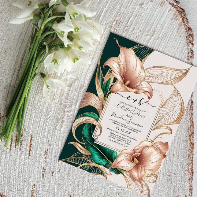 Elegant Gold Calla Lily Wedding | Green & Ivory Invitation (Creator Uploaded)