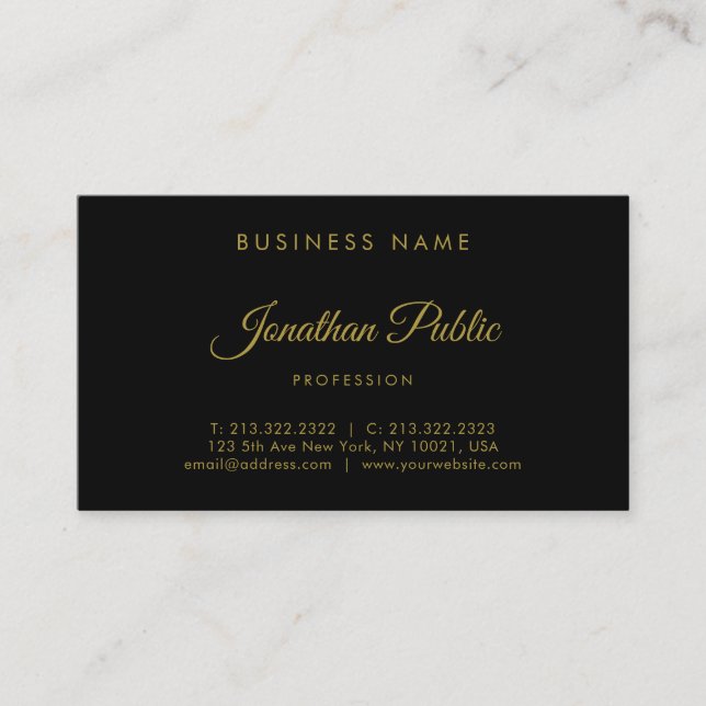 Elegant Gold Calligraphed Script Professional Business Card (Front)