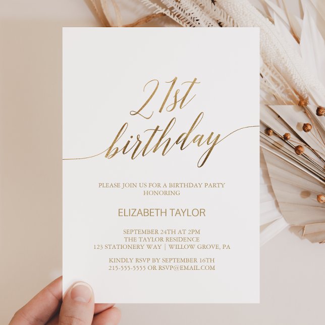 Elegant Gold Calligraphy 21st Birthday Invitation (Creator Uploaded)