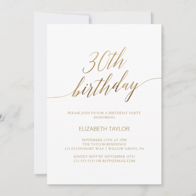 Elegant Gold Calligraphy 30th Birthday Invitation (Front)