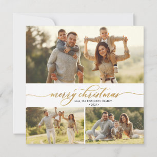 Elegant Gold Calligraphy 3 Multi Photo Christmas Holiday Card