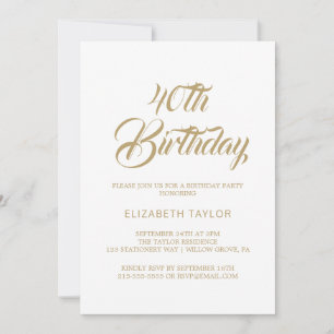 Elegant Gold Calligraphy 40th Birthday Invitation