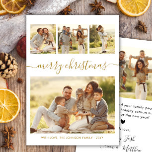 Elegant Gold Calligraphy 4 Photo Collage Christmas Holiday Card