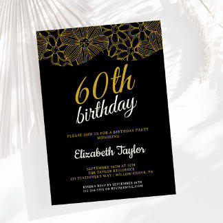 Elegant Gold Calligraphy 60th Birthday Invitation