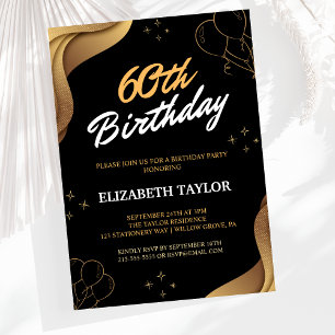 Elegant Gold Calligraphy 60th Birthday Invitation