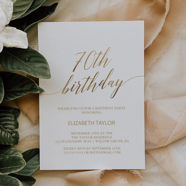 Elegant Gold Calligraphy 70th Birthday Invitation (Creator Uploaded)