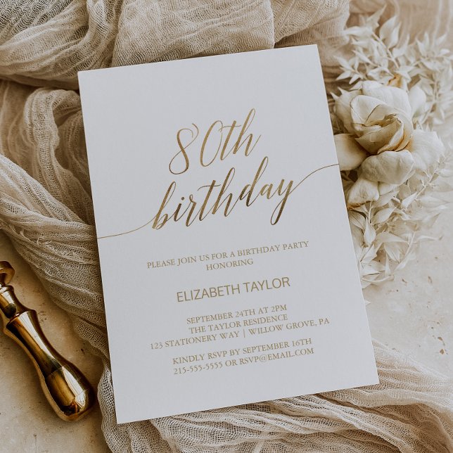 Elegant Gold Calligraphy 80th Birthday Invitation (Creator Uploaded)