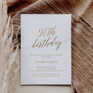 Elegant Gold Calligraphy 90th Birthday Invitation