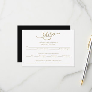 Elegant Gold Calligraphy Black Wedding RSVP Card