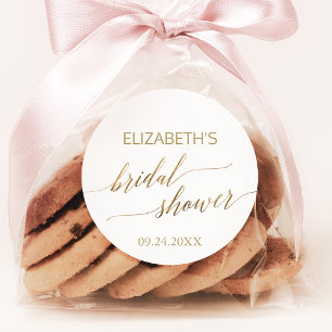 Elegant Gold Calligraphy Bridal Shower Favour Classic Round Sticker