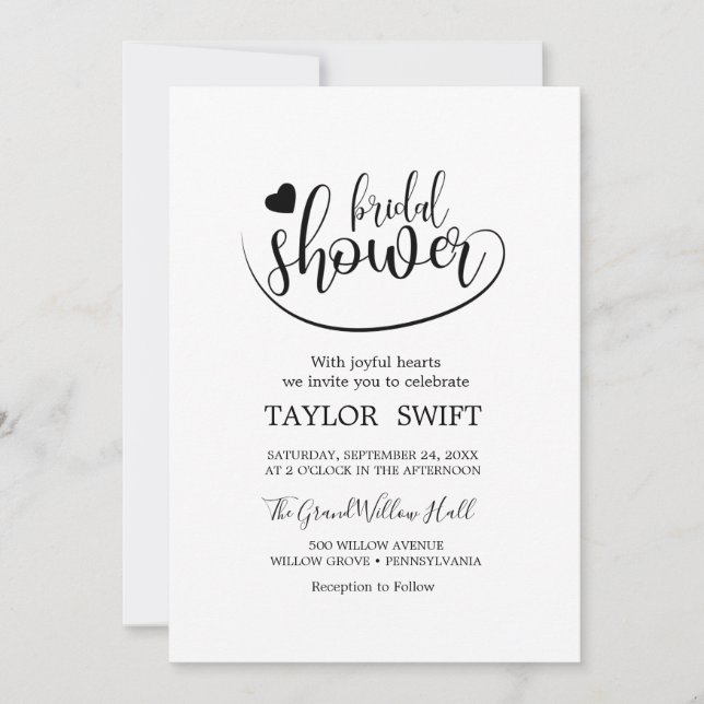 Elegant Gold Calligraphy Bridal Shower Invitation (Front)