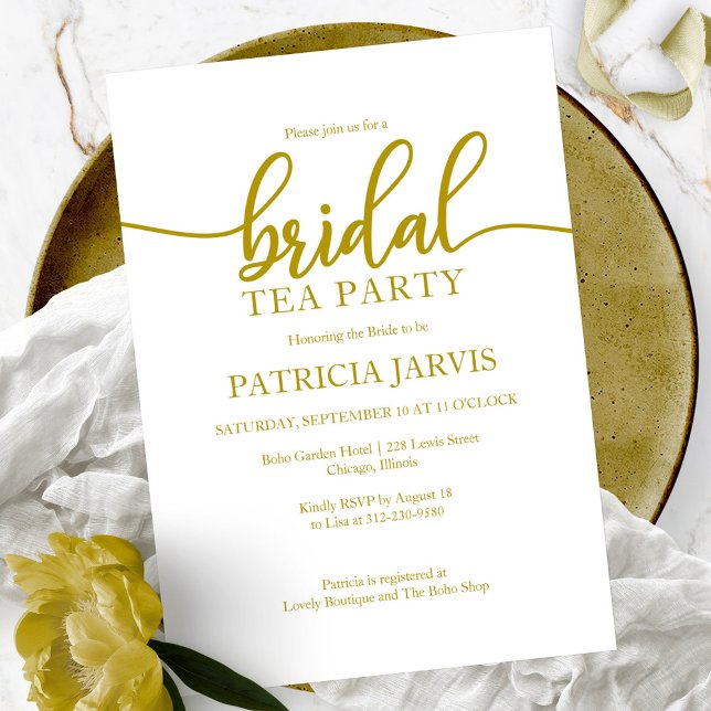 Elegant Gold Calligraphy Bridal Tea Party Invitation (Creator Uploaded)