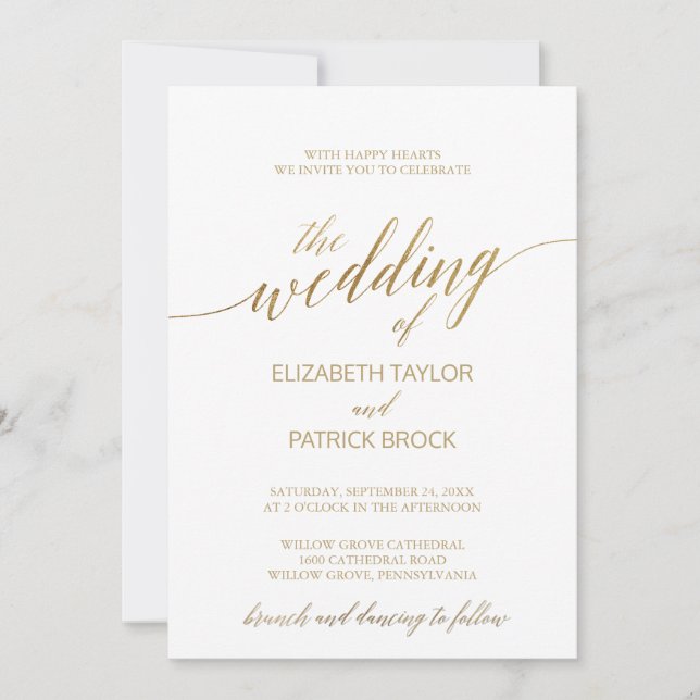 Elegant Gold Calligraphy Brunch The Wedding Of Invitation (Front)