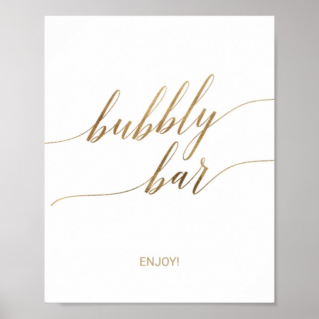 Elegant Gold Calligraphy Bubbly Bar Sign (Front)
