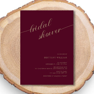 Elegant Gold Calligraphy Burgundy Bridal Shower Invitation
