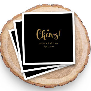 Elegant Gold Calligraphy Cheers Napkins - Black