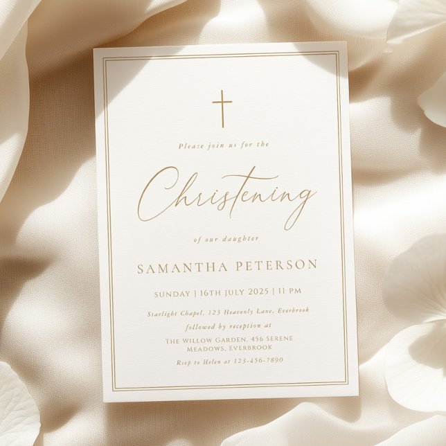 Elegant Gold Calligraphy Christening Invitation (Creator Uploaded)