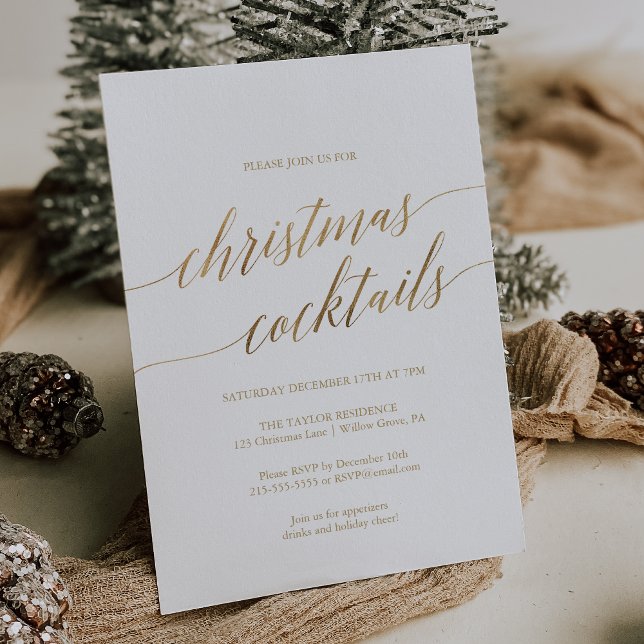 Elegant Gold Calligraphy Christmas Cocktail Party Invitation (Creator Uploaded)