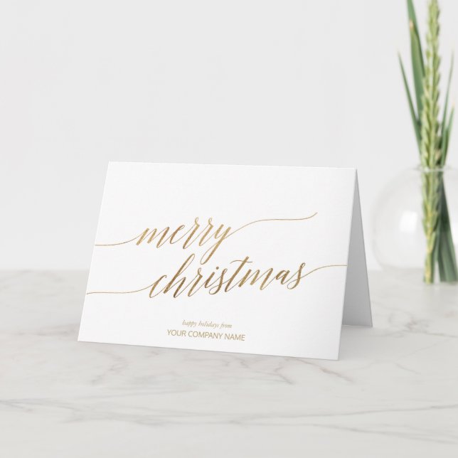 Elegant Gold Calligraphy Christmas Corporate Holiday Card (Front)